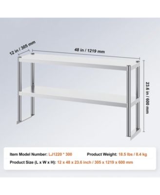 12 x 48 in Double Overshelf Adjustable Stainless Steel Storage Shelf