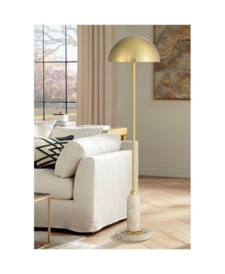 Medbury Mid Century Modern 61 1/2" Tall Standing Floor Lamp Pull Chain Gold Metal Brass Finish Dome Shade