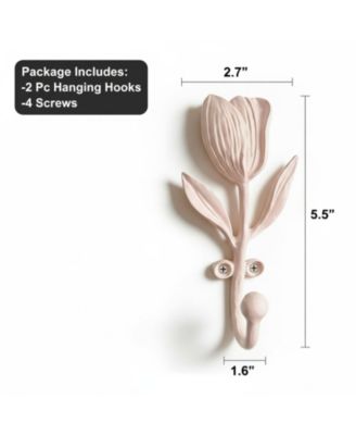 Tulip Decorative Wall Hooks, 2 Pack Metal Wall Mounted Hooks for Clothes, Bags, Towels & Hats