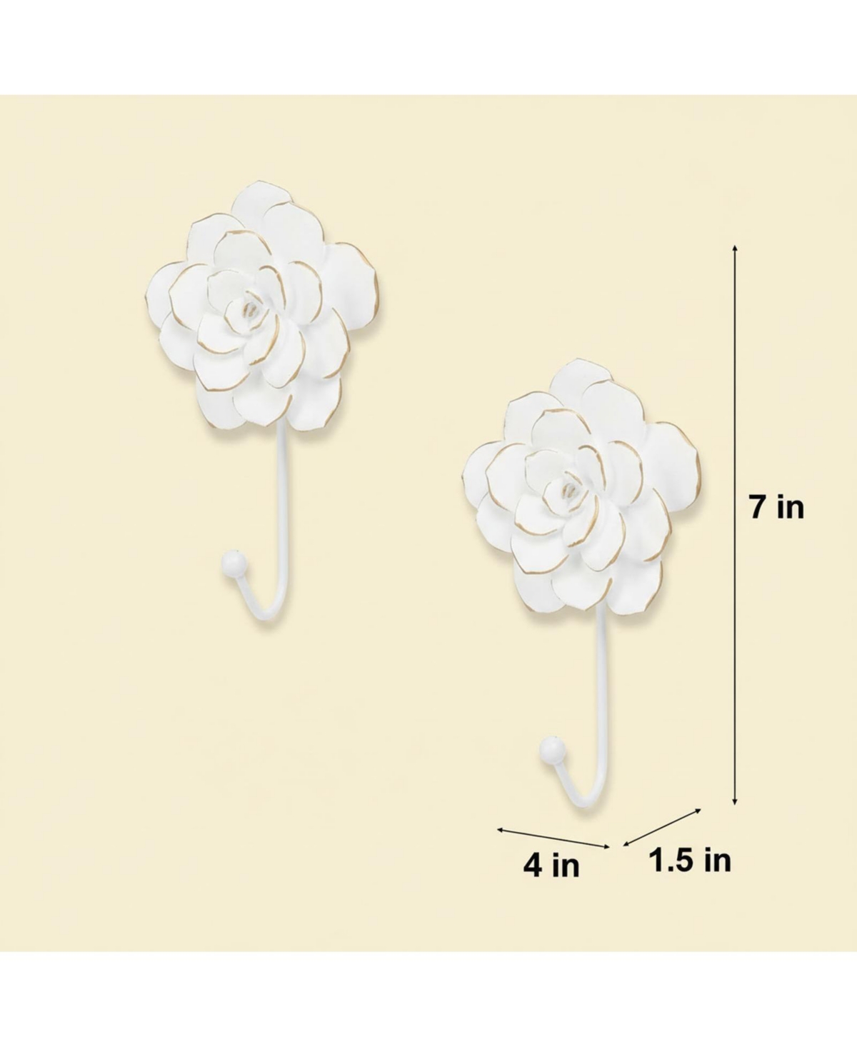 Yigii Flower Decorative Wall Hooks, 2-Piece Resin Wall-Mounted Hooks for Clothes, Towels
