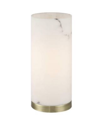 Renier High Small Cylinder Modern Glam Accent Table Lamp Faux Alabaster Brass Finish Metal Living Room