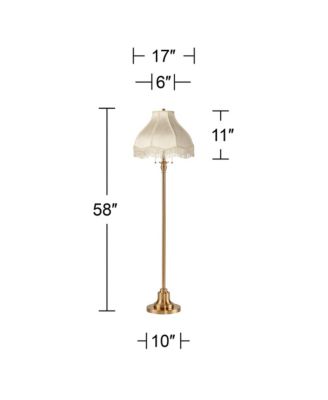 Dyna Traditional Tall 2-Light Standing Floor Lamp Pole Pull Chain Antique Brass Finish Scalloped Shade