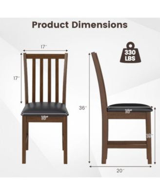 Set of 2 Hollowed-Back Dining Chairs with PVC Leather Seat and Rubber Wood Frame