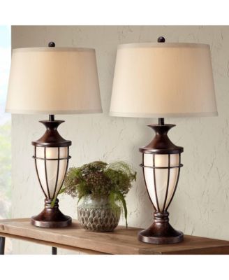 Traditional Table Lamps 33" Tall Set of 2 with Nightlight Lantern Brushed Iron Cage