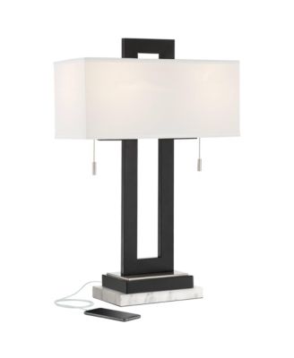 Neil Modern Table Lamp with Marble Riser 26" High Two Tone USB Charging Port Rectangular Shade Bedroom for Bedroom Living Room Desk