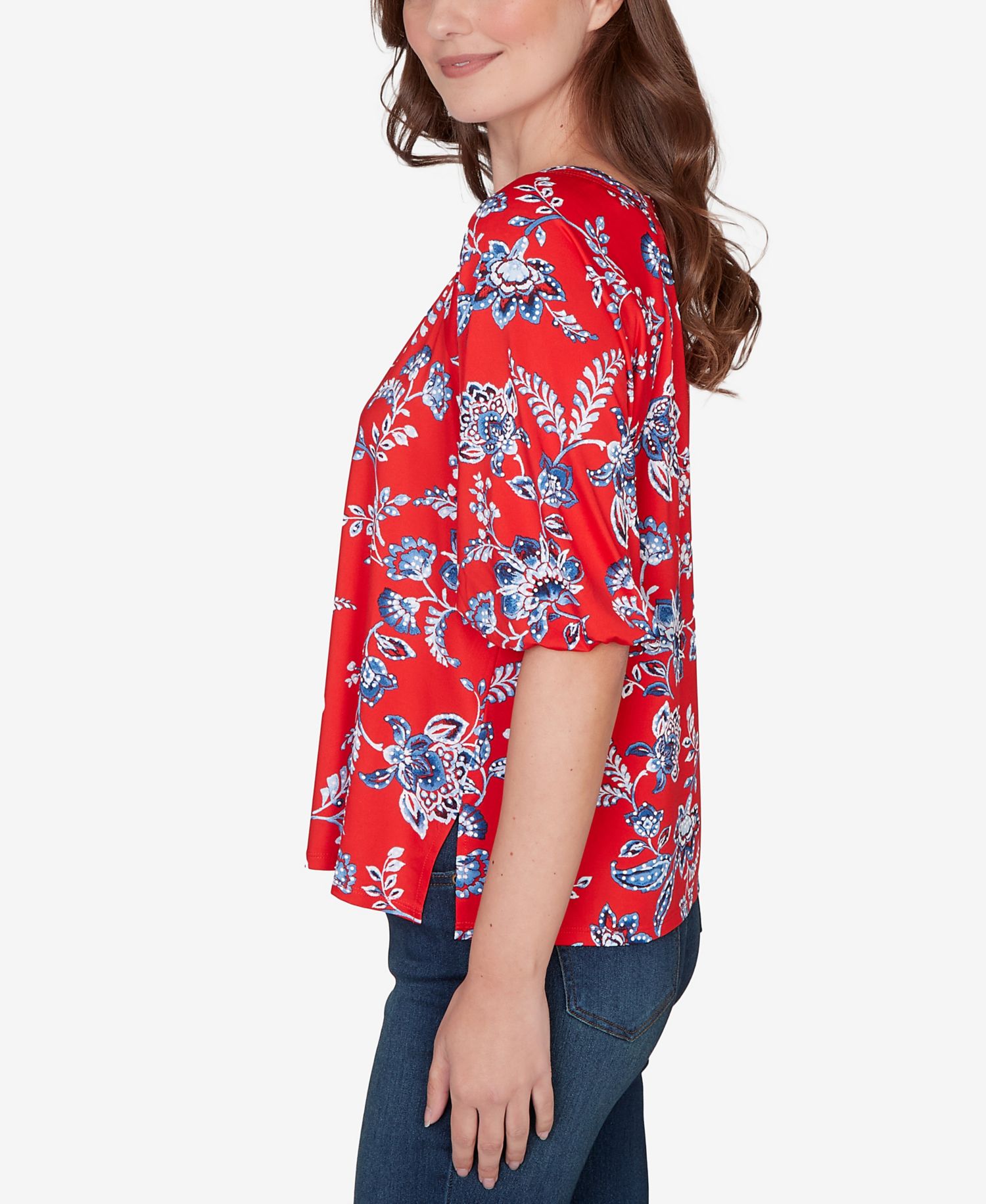 Petite Square Neck Floral Puff Print Top
