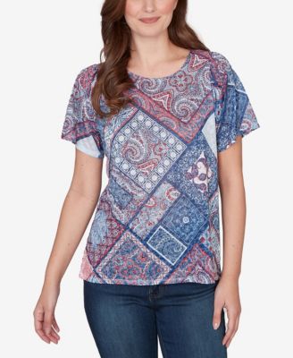 Petite Patchwork Shirred Scoop Neck T-Shirt