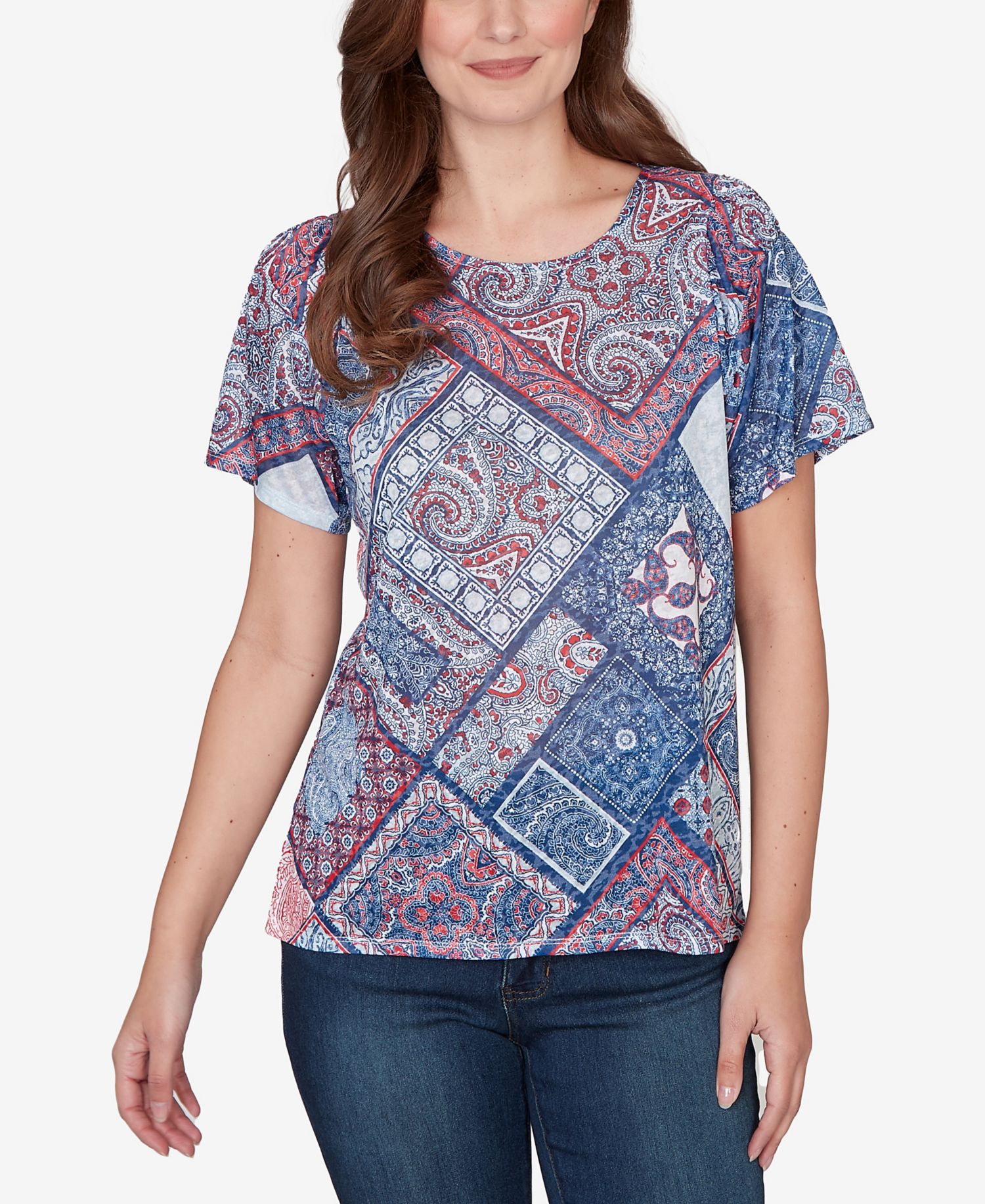 Petite Patchwork Shirred Scoop Neck T-Shirt