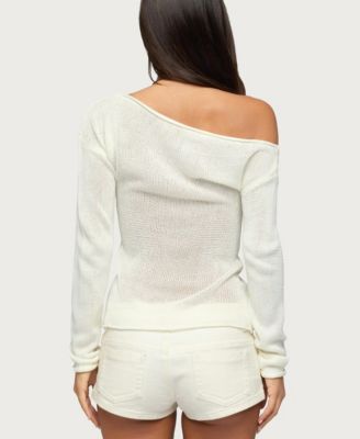 Women's Violete Off Shoulder Sheer Sweater