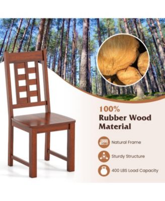Set of 2 Solid Rubber Wood Dining Chairs with High Back