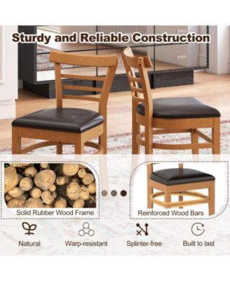 Set of 2 PU Leather Padded Dining Chairs with Rubber Wood Frame and Curved Back