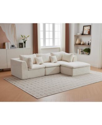 110" Cloud Sectional Sofa, L-Shaped Boneless Couch with Ottoman, 3-Seat Modular Sofa