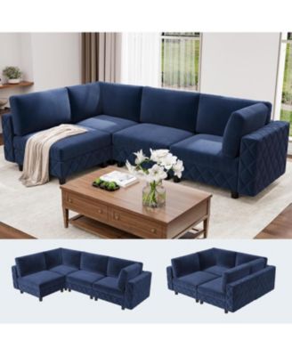 103" Modular Sectional Sofa, L-Shaped Velvet Cloud Couch, 4-Seat Upholstered Sofa