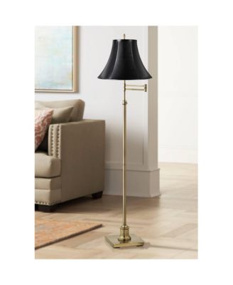 Traditional Swing Arm Floor Lamp Adjustable Height 70" Tall Antique Brass Leatherette Bell Shade for Living Room Bedroom