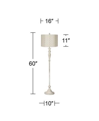 Vintage Country Cottage Floor Lamp 60" Tall Antique Embroidered Hourglass Print Drum Shade for Living Room Bedroom Office House