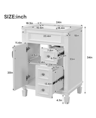 24" Bathroom Vanity with Ceramic Sink, Small Cabinet with 2 Drawers and Adjustable Shelf, Modern Design