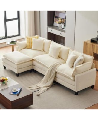 111.5" Modular Sectional Sofa, 3-Piece Chenille Cloud Couch with Ottoman