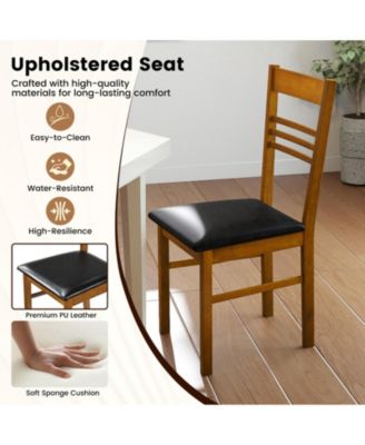 Set of 2 Slatted-Back Dining Chairs with PU Leather Cushion and Rubber Wood Frame