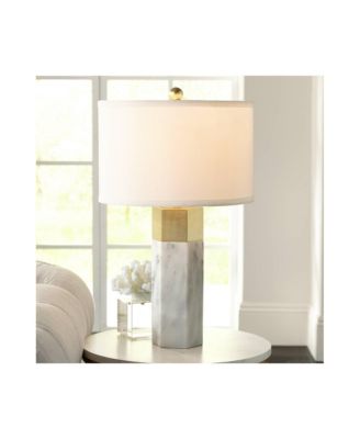 Modern Table Lamps 21" High Set of 2 Hexagonal Faux Marble and Gold Drum Shade for Living Room Family Bedroom Office