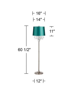 Crystals Traditional Tall Standing Floor Lamp Foot Switch Satin Steel Finish Drum Teal