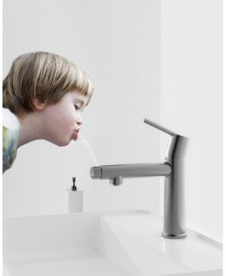 Gun Gray Single Handle Bathroom Sink Faucet, 1/3-Hole Deck Mount, 2-Way Fountain and Flow Mode, with 9/16" Hoses