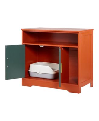 31 in Hidden Cat Litter Box Enclosure with Shelf Storage Modern Wooden Cabinet for Living Room