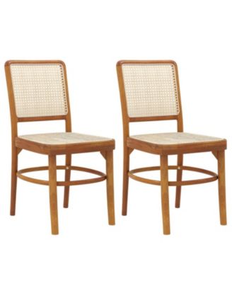 Set of 2 Boho Rattan Dining Chairs with Teak Wood Frame and Footrests