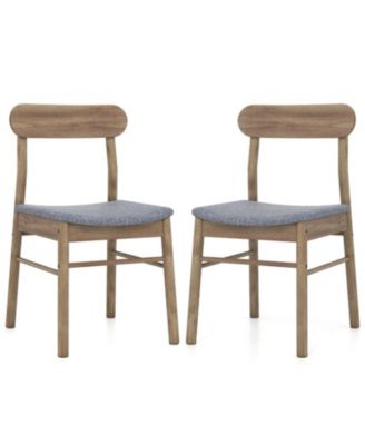 Set of 2 Fabric Upholstered Armless Dining Chairs with Rubber Wood Frame in Oak