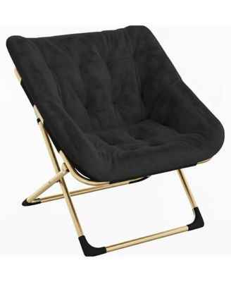 Rabbit Fur Saucer Chair, Foldable Lounge Chair with Metal Frame, Comfy Accent for Kids, Teens and Adults, No Assembly, Indoor Sofa Seat