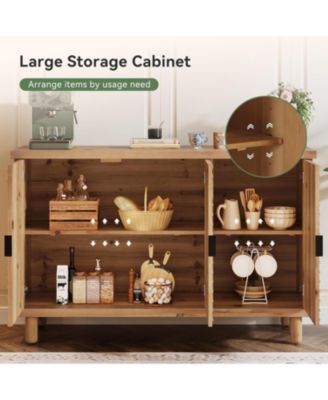 Solid Wood Buffet Cabinet with Storage, Farmhouse Sideboard Cabinet with 3 Doors and 2 Adjustable Shelves, Mid Century Modern Sideboard