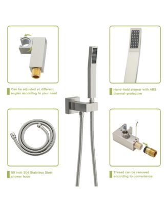 Shower System with Waterfall Tub Spout,10 Inch Wall Mounted Square Shower System with Rough-in Valve, Brushed Nickel