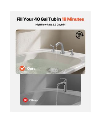 Brushed Stainless Steel 3 Hole Bathtub Faucet Set, Waterfall Gooseneck Deck Mount Tub Faucet with 2 Handles