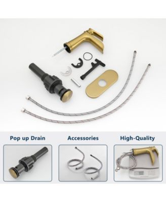 Nickel Gold Waterfall Bathroom Sink Faucet 1 Hole with Deck Plate, Pop Up Drain and Supply Lines