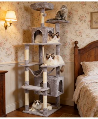 72 Inch Modern Cat Tree Tower with 2 Condos Sisal Scratching Posts Large Activity Center
