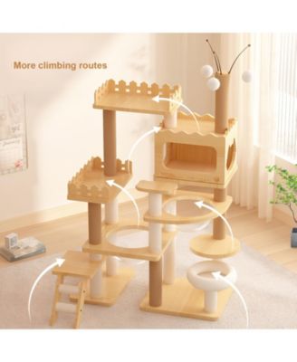 66.9 in. Modern Cat Tree Tower For Indoor Cats With Sisal Scratching Posts Window Seat And Condo