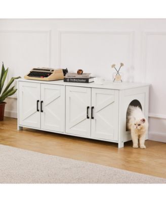 Hidden Cat Litter Box Enclosure Furniture for 2 Cats with 4 Doors and 2 Windows