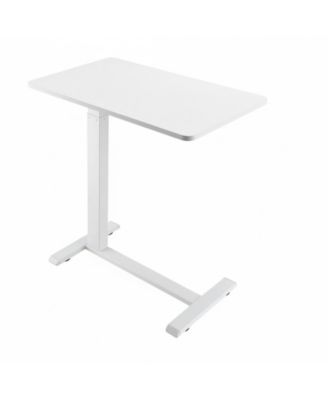 Adjustable Overbed Table with Hidden Wheels, 25.4-40.47 in Height Hydraulic Bedside Desk with Cup Holder