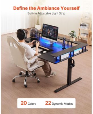 L Shaped Electric Standing Desk 63 x 43 in, Adjustable Height Corner Desk with Keyboard Tray and Power Strip