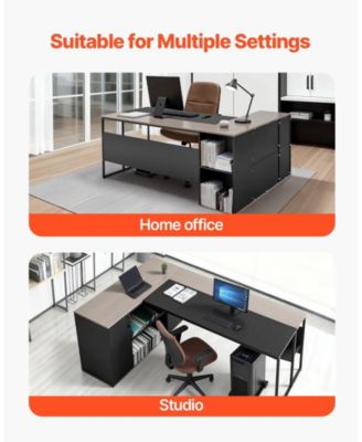 L-Shaped Executive Desk with Drawers and Storage Cabinet, 71 x 53 in Office Table with CPU Stand, 350 lbs