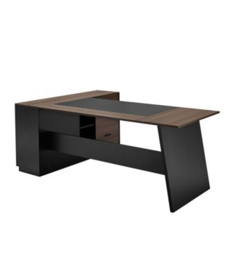 L-Shaped Executive Desk with File Drawer and Storage Cabinet, Large Modern Office Table, 350 lbs Capacity