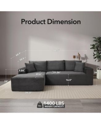 Cloud Sectional Couch with L-Shape Chaise- Modern Plush Corduroy Sofa for Living Room