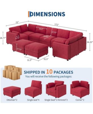 Modular Sectional Sofa L-Shaped Couch with Movable Ottoman- Convertible Chenille Sofa