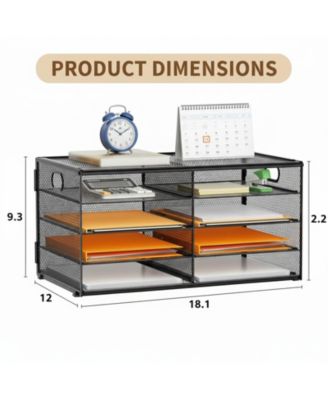 5 Tier 8 Compartment Mesh Desk Organizer Portable Handle Metal File Sorter for Office Home School