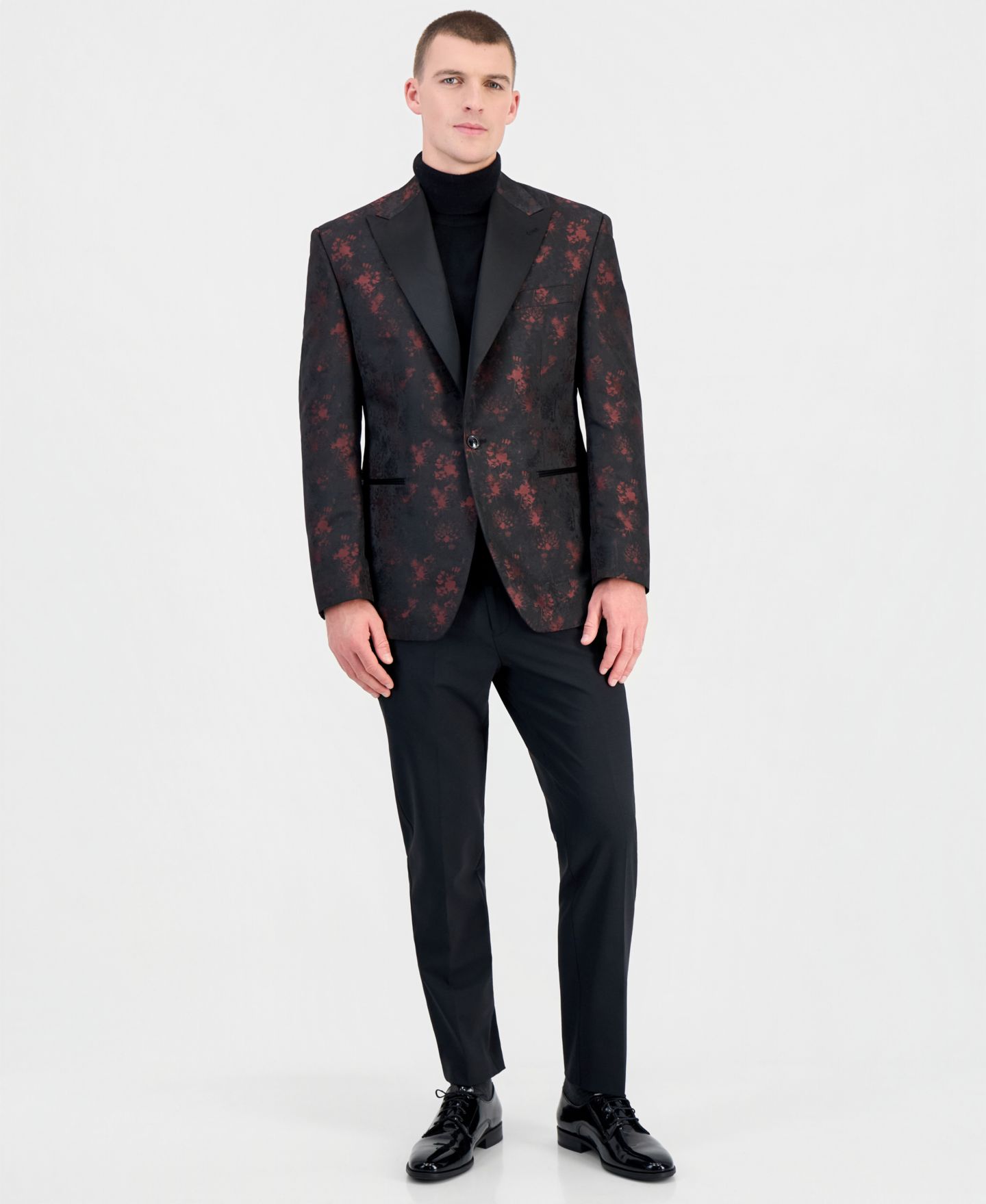 Мужской пиджак Tayion Collection Peak Lapel Classic Fit Dinner, цвет: Красный чёрный — фото 5