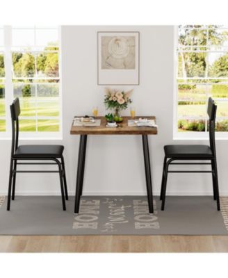Dining Table Set for 2, Wood Kitchen Table with 2 Upholstered Chairs, Space-Saving Kitchen and Dining Room Furniture for Small Spaces