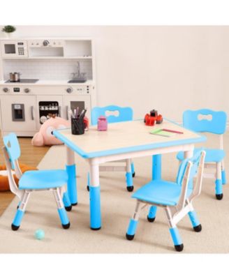 Kids Table and 4 Chairs Set, Toddler Height Adjustable Desk with Graffiti Desktop, Non-Slip Legs, Max 300lbs,Arts and Crafts Table
