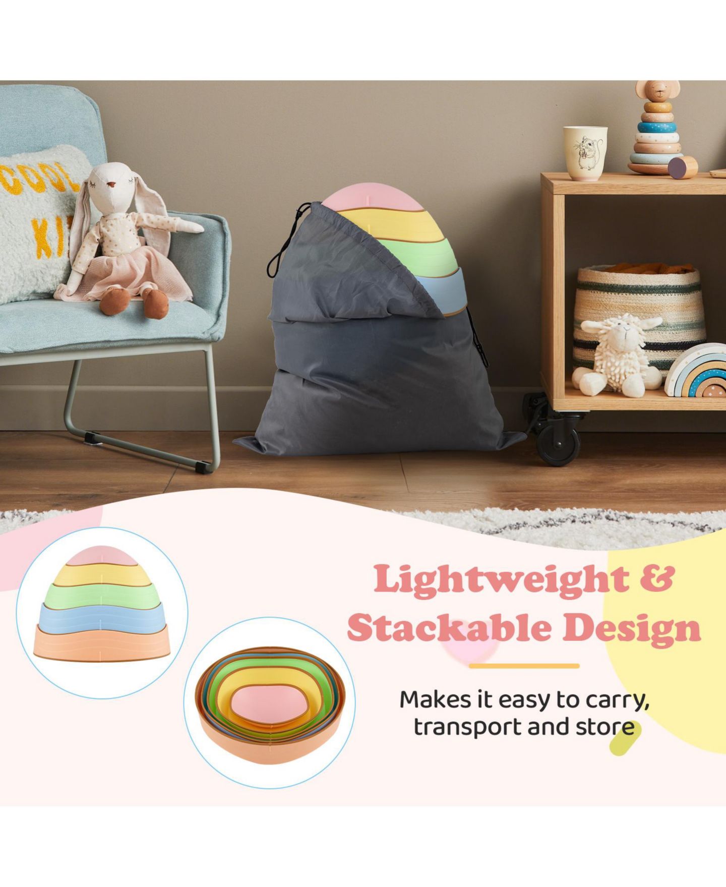 Детские игрушки Slickblue Kids' Non-Slip Indoor/Outdoor Balance Stepping Stones, 5-Piece Set, Ages 3+, цвет: Macaron — фото 8