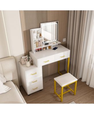 Makeup Vanity with LED Lights 3 Color Modes and Power Outlet for Convenient Beauty Routine