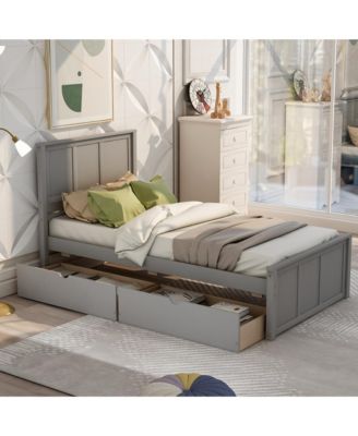 Twin Size Platform Storage Bed with Two Drawers on Wheels Space Saving Design for Bedroom
