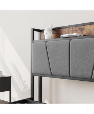 Full Size Bed Frame Storage Headboard Charging Station Vintage